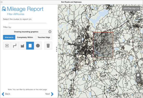 Route selection by drawing a rectangle Route selection by drawing a rectangle